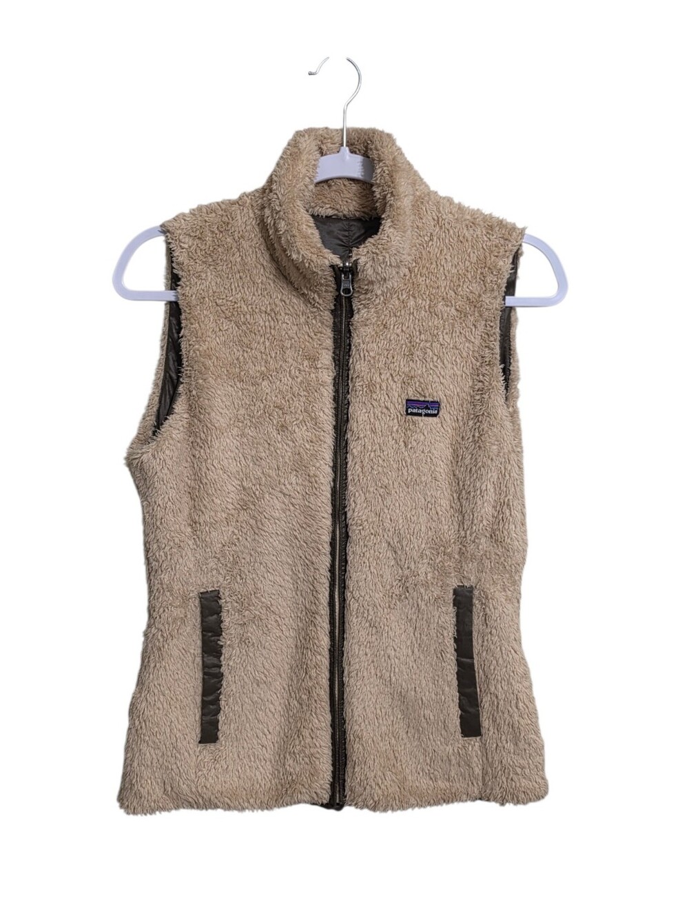 Patagonia Cream & Brown High Pile Fleece Vest M Zip